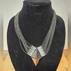 Vintage Black Metal Alloy with Transparent Green Glass Multi-strand Necklace